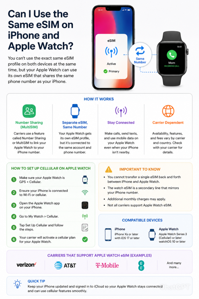  Can i Use same eSIM on iPhone and Apple Watch?